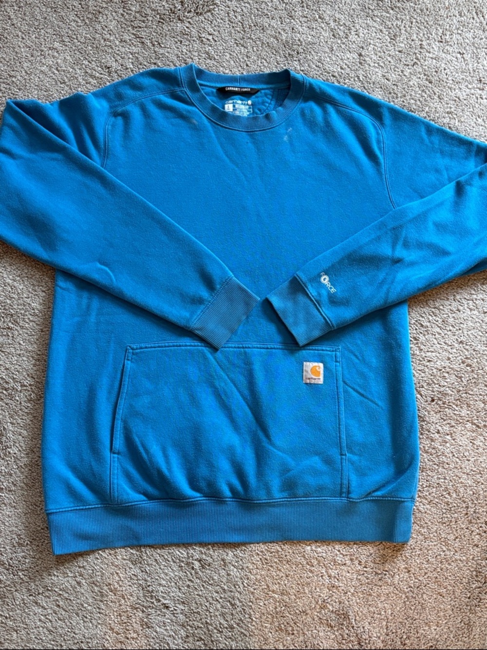 Carhartt Men’s Bright Teal Crewneck Sweatshirt with Kangaroo Pocket